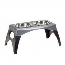 Bergan Elevated Feeder Black/Gray Medium 9.66" x 18.18" x 8.05" - BER-88142